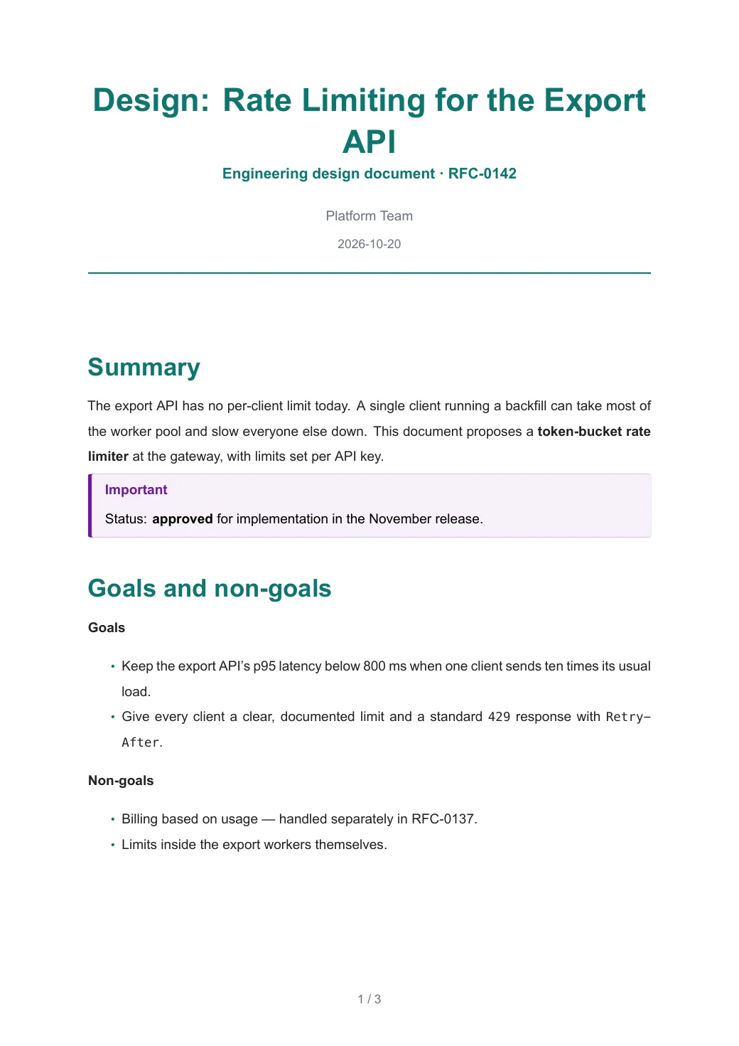 Design: Rate Limiting for the Export API — 1