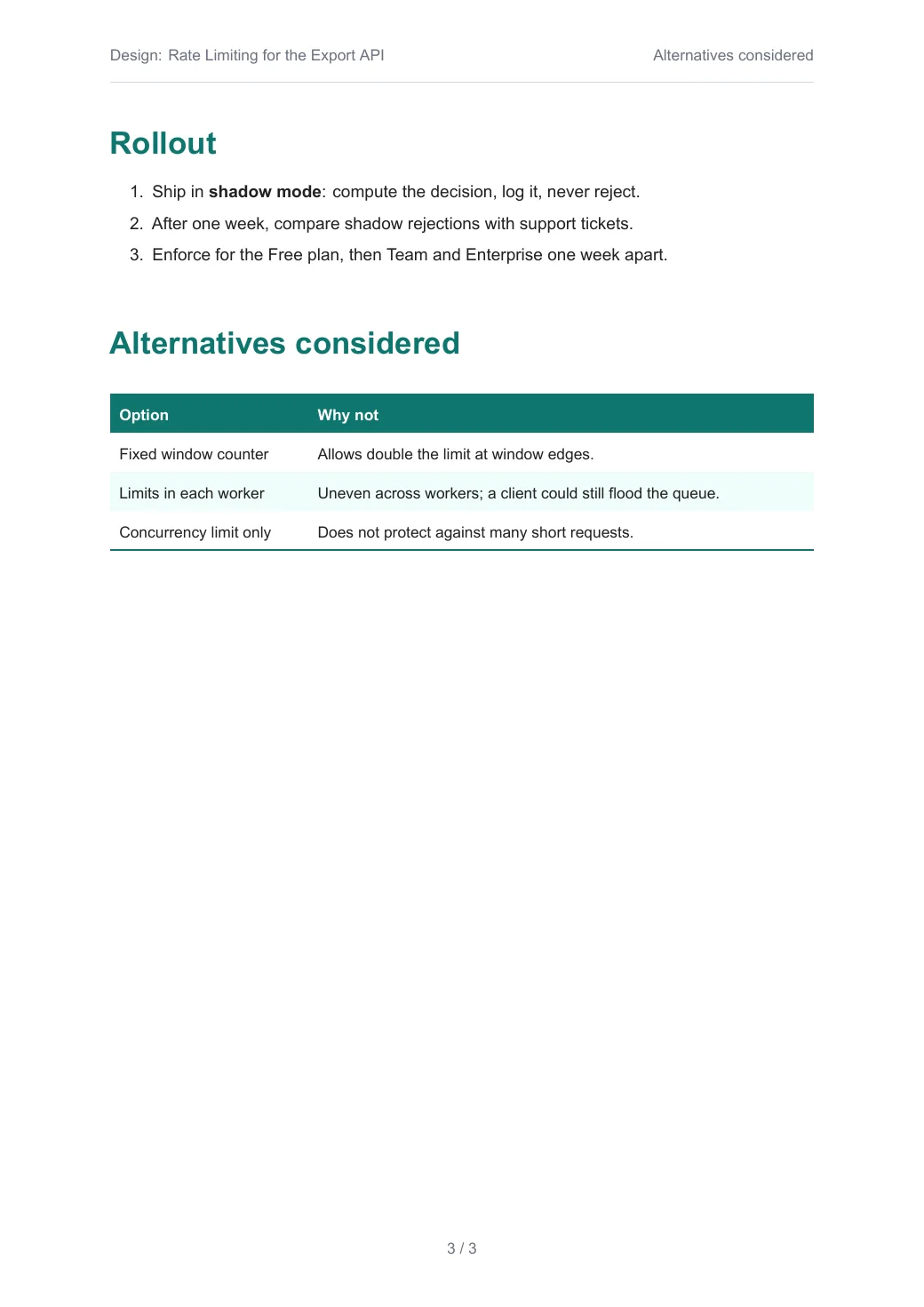 Design: Rate Limiting for the Export API — 3