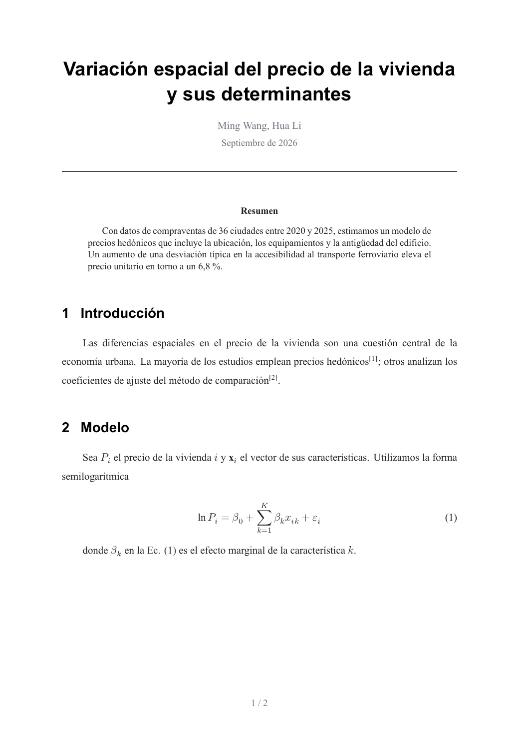 Variación espacial del precio de la vivienda y sus determinantes — 1