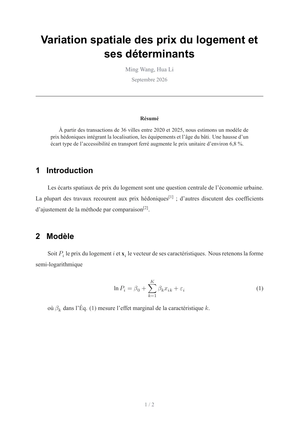 Variation spatiale des prix du logement et ses déterminants — 1